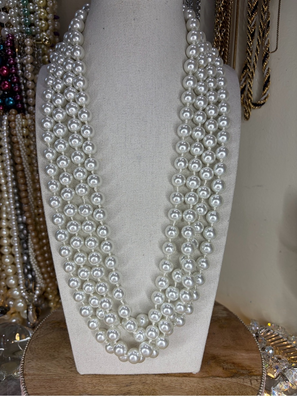 Glass Pearl Necklace 100 Inches Knotted Long White Beads Beaded Jewelry Opera - Picture 1 of 3